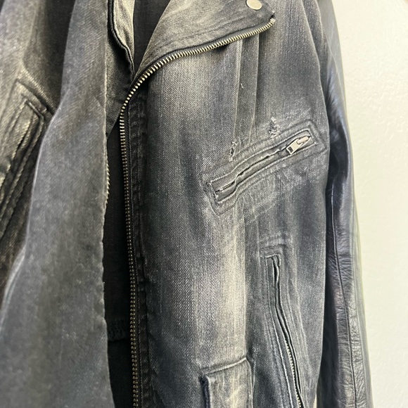 PRPS Distressed Denim Leather Motorcycle Biker Men’s Black Jacket - Picture 3 of 7